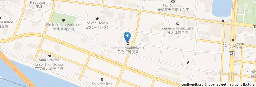 Mapa de ubicacion de 住之江郵便局 en 일본, 오사카부, 오사카, 住之江区.