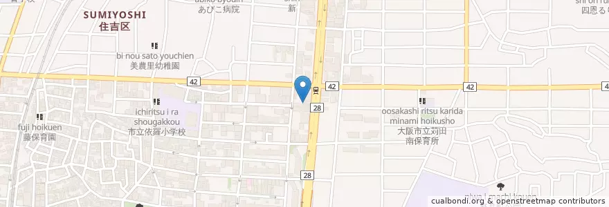 Mapa de ubicacion de 住吉我孫子東郵便局 en Japão, 大阪府, 大阪市, 住吉区.