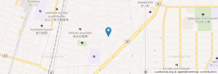 Mapa de ubicacion de 住吉警察署清水丘交番 en Япония, Осака, 大阪市, 住吉区.