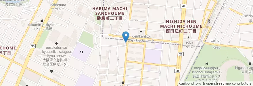 Mapa de ubicacion de 住吉長居西郵便局 en Japan, 大阪府, Osaka, 住吉区.