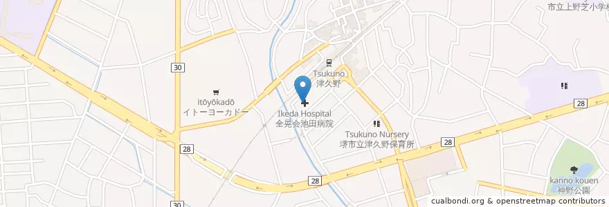 Mapa de ubicacion de 全晃会池田病院 en 日本, 大阪府, 堺市, 西区.