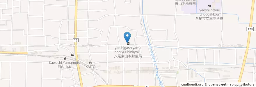 Mapa de ubicacion de 八尾東山本郵便局 en ژاپن, 大阪府, 八尾市.