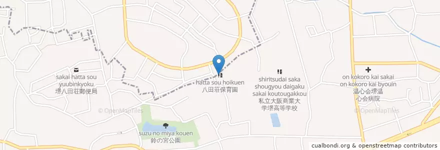 Mapa de ubicacion de 八田荘保育園 en Japonya, 大阪府, 堺市, 中区.