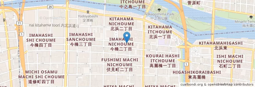 Mapa de ubicacion de 北浜郵便局 en 日本, 大阪府, 大阪市, 中央区, 北区.