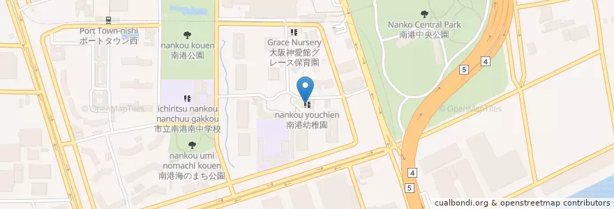 Mapa de ubicacion de 南港幼稚園 en Japonya, 大阪府, 大阪市, 住之江区.