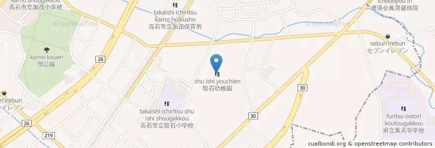 Mapa de ubicacion de 取石幼稚園 en Japão, 大阪府, 高石市.