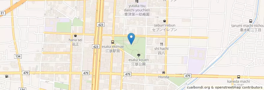 Mapa de ubicacion de 吹田市立江坂図書館 en اليابان, أوساكا, 吹田市.