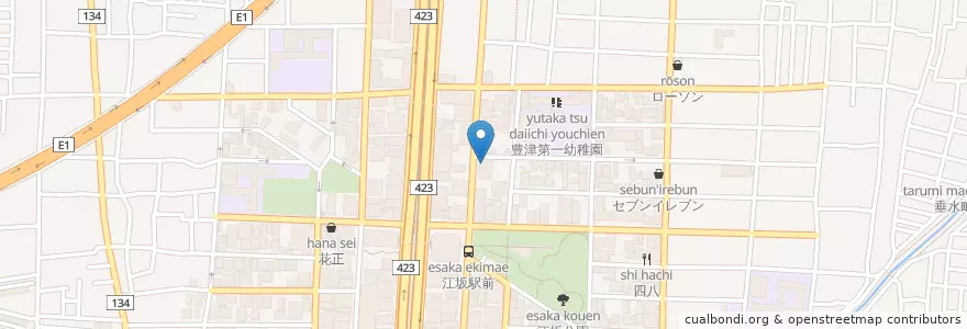 Mapa de ubicacion de 吹田江坂一郵便局 en Japon, Préfecture D'Osaka, Suita.