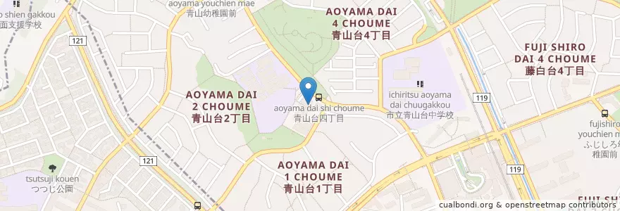 Mapa de ubicacion de 吹田青山台郵便局 en اليابان, أوساكا, 吹田市.