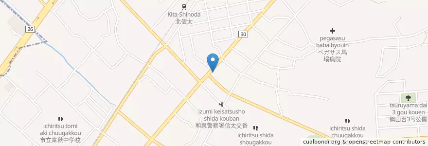 Mapa de ubicacion de 和泉信太郵便局 en Japón, Prefectura De Osaka, 和泉市.
