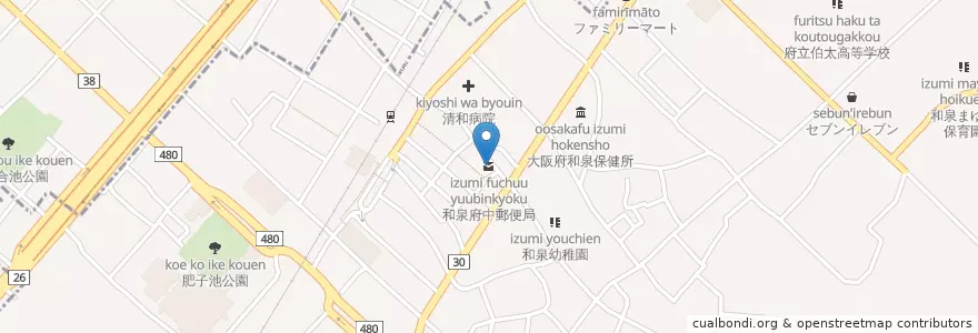 Mapa de ubicacion de 和泉府中郵便局 en Jepun, 大阪府, 和泉市.