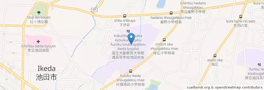 Mapa de ubicacion de 国立大阪教育大学附属池田中学校 en Japan, 大阪府, 池田市.