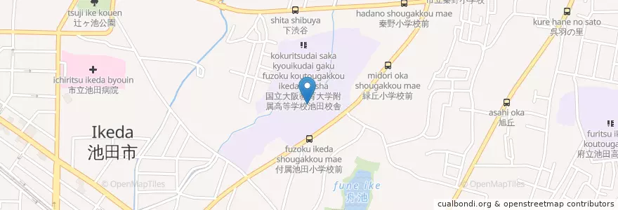 Mapa de ubicacion de 国立大阪教育大学附属池田小学校 en اليابان, أوساكا, 池田市.
