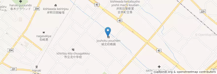 Mapa de ubicacion de 城北幼稚園 en 일본, 오사카부, 岸和田市.