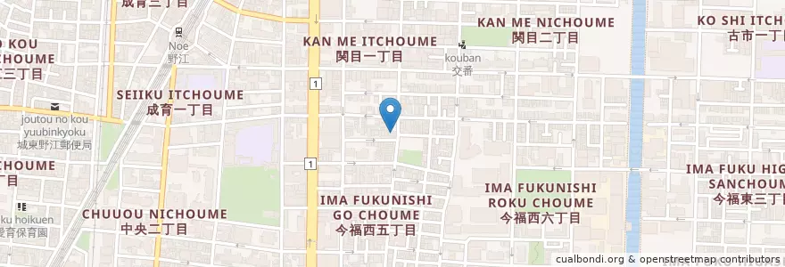 Mapa de ubicacion de 城東関目二郵便局 en 日本, 大阪府, 大阪市, 城東区.