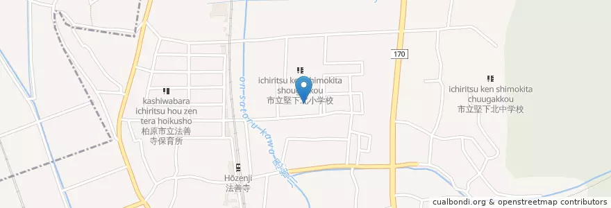 Mapa de ubicacion de 堅下北幼稚園 en 日本, 大阪府, 八尾市, 柏原市.
