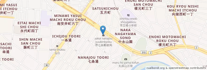 Mapa de ubicacion de 堺七条郵便局 en Japan, Osaka Prefecture, Sakai, Sakai Ward.
