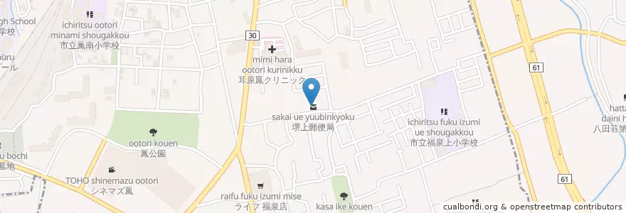 Mapa de ubicacion de 堺上郵便局 en Jepun, 大阪府, 堺市, 西区.