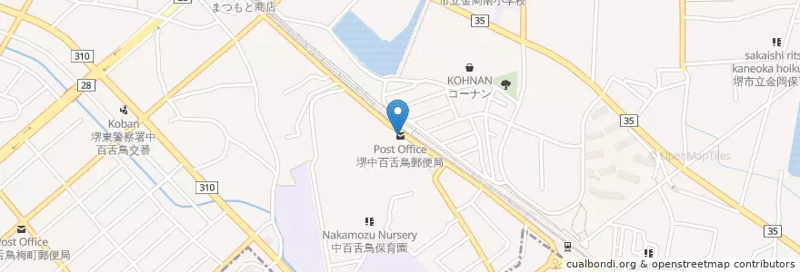 Mapa de ubicacion de 堺中百舌鳥郵便局 en Japan, 大阪府, 堺市, 北区.