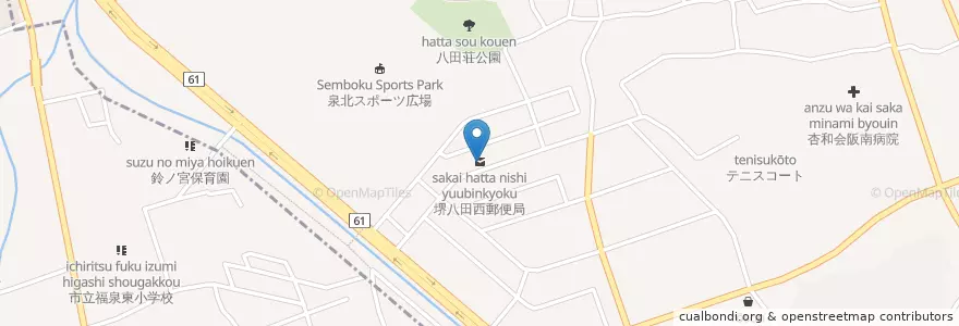 Mapa de ubicacion de 堺八田西郵便局 en Giappone, Prefettura Di Osaka, 堺市, 中区.