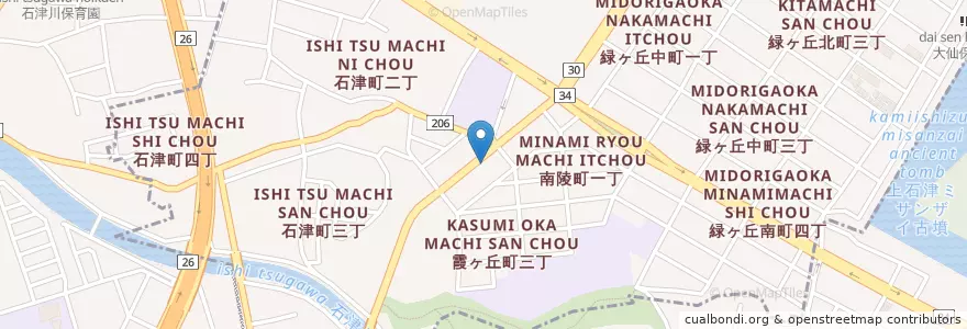 Mapa de ubicacion de 堺北警察署霞ケ丘交番 en Japão, 大阪府, 堺市, 堺区.
