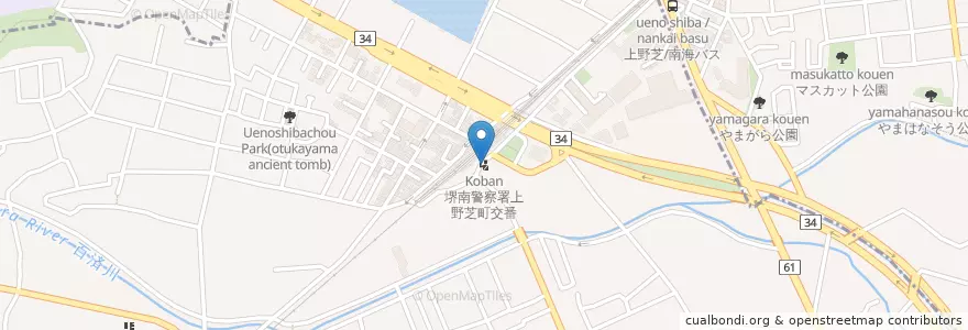 Mapa de ubicacion de 堺南警察署上野芝町交番 en Japan, Präfektur Osaka, 堺市, 西区.