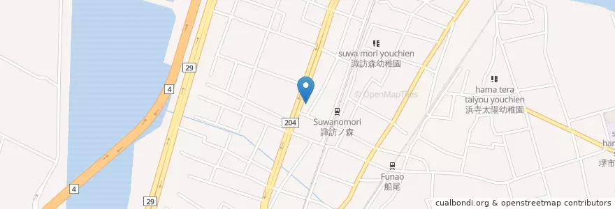 Mapa de ubicacion de 堺南警察署浜寺諏訪森交番 en Japón, Prefectura De Osaka, 堺市, 西区.
