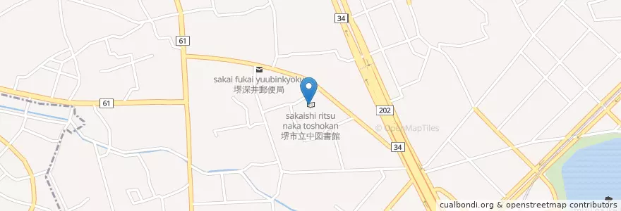 Mapa de ubicacion de 堺市立中図書館 en 일본, 오사카부, 사카이시, 中区.