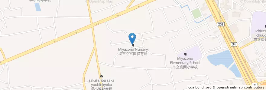 Mapa de ubicacion de 堺市立宮園保育所 en Japonya, 大阪府, 堺市, 中区.