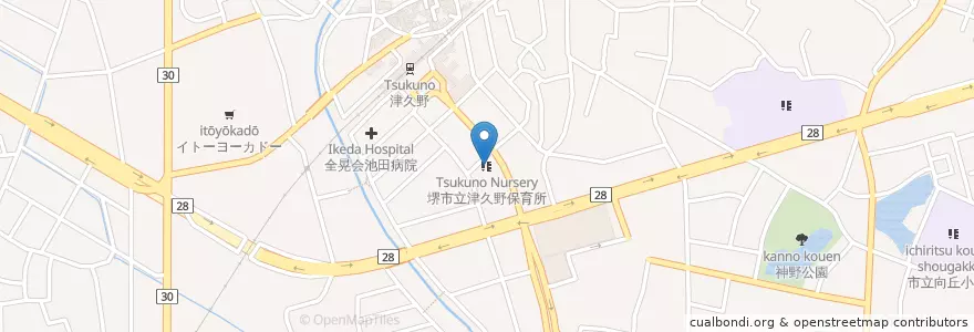 Mapa de ubicacion de 堺市立津久野保育所 en Japon, Préfecture D'Osaka, Sakai, 西区.