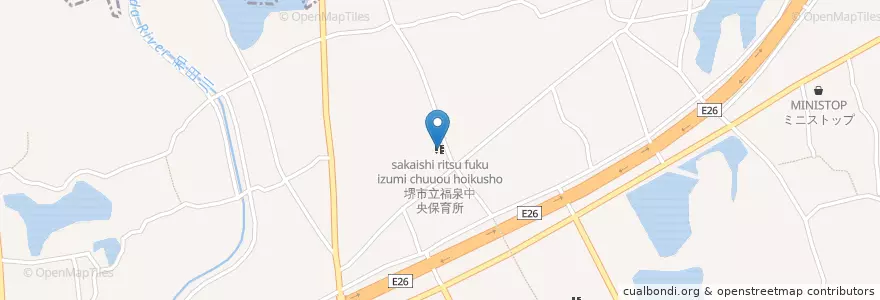 Mapa de ubicacion de 堺市立福泉中央保育所 en 日本, 大阪府, 堺市, 南区.