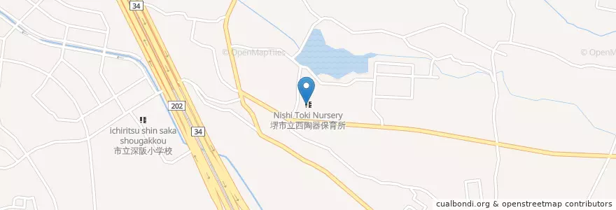 Mapa de ubicacion de 堺市立西陶器保育所 en Japan, 大阪府, 堺市, 南区, 中区.