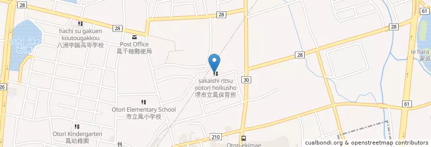 Mapa de ubicacion de 堺市立鳳保育所 en Japonya, 大阪府, 堺市, 西区.