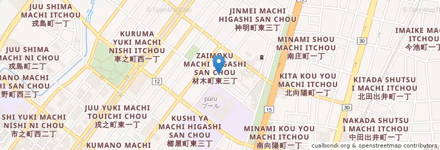 Mapa de ubicacion de 堺材木町郵便局 en اليابان, أوساكا, ساكاي, 堺区.
