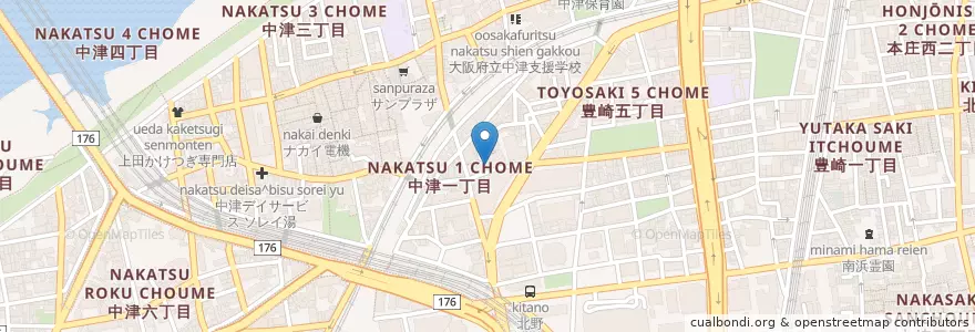 Mapa de ubicacion de 大阪中津郵便局 en Japan, 大阪府, Osaka, 北区.