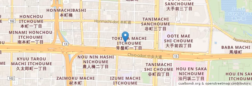 Mapa de ubicacion de 大阪労働局(第二庁舎) en 日本, 大阪府, 大阪市, 中央区.