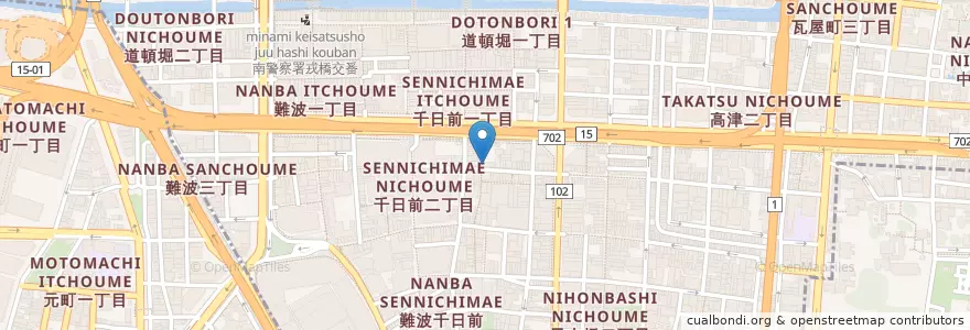 Mapa de ubicacion de 大阪千日前中央通郵便局 en 日本, 大阪府, 大阪市, 中央区.