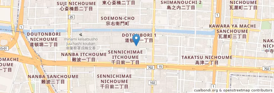 Mapa de ubicacion de 大阪千日前郵便局 en 日本, 大阪府, 大阪市, 中央区.
