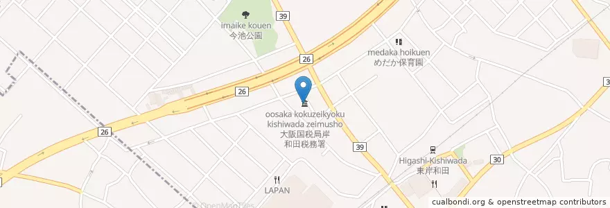 Mapa de ubicacion de 大阪国税局岸和田税務署 en Japan, 大阪府, 岸和田市.