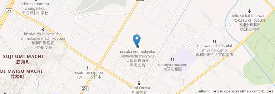 Mapa de ubicacion de 大阪地方検察庁岸和田区検察庁 en Jepun, 大阪府, 岸和田市.