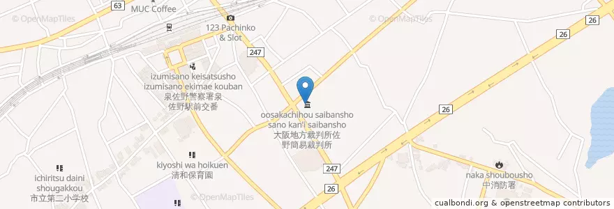 Mapa de ubicacion de 大阪地方裁判所佐野簡易裁判所 en Japonya, 大阪府, 泉佐野市.