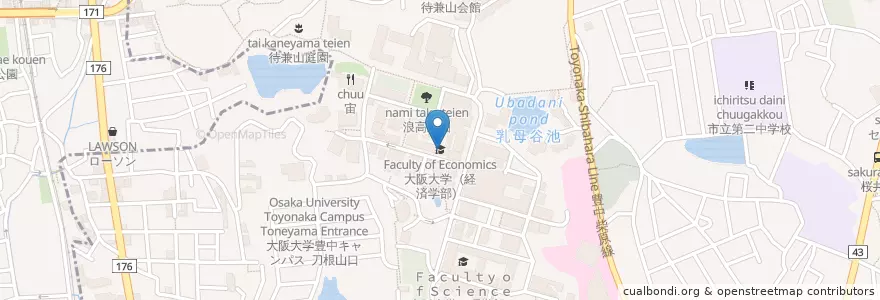 Mapa de ubicacion de 大阪大学（経済学部） en Japon, Préfecture D'Osaka, Toyonaka.