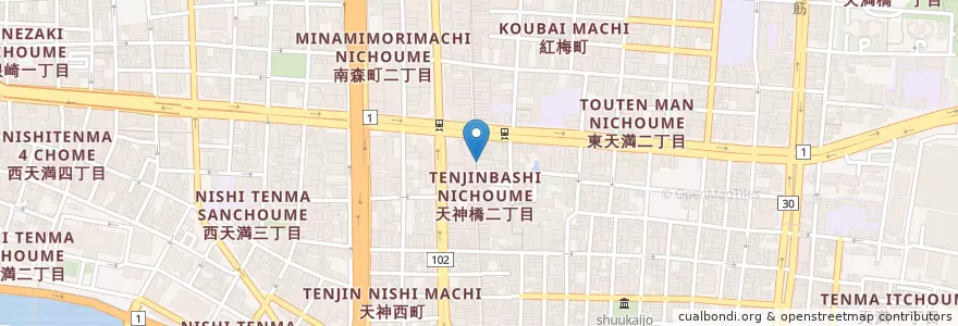 Mapa de ubicacion de 大阪天神橋郵便局 en ژاپن, 大阪府, 大阪市, 北区.