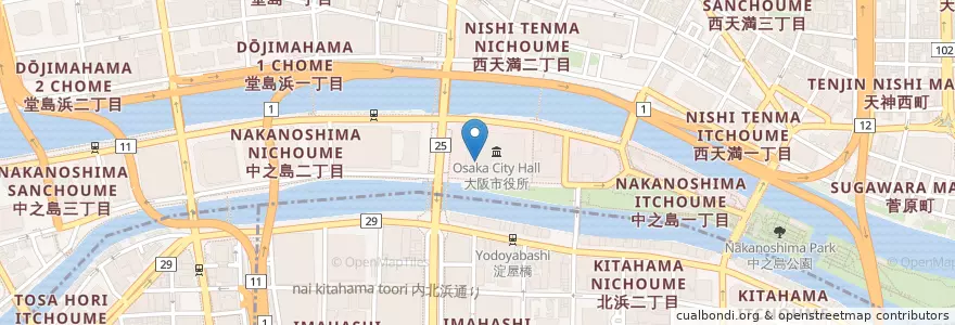 Mapa de ubicacion de 大阪市役所内郵便局 en Jepun, 大阪府, 大阪市, 北区.
