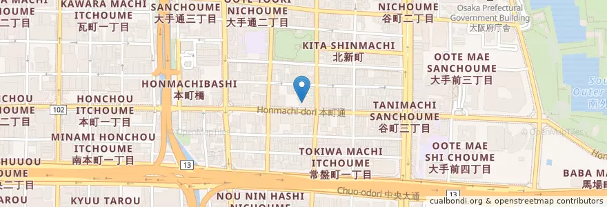 Mapa de ubicacion de 大阪市消防局中央消防署 en Jepun, 大阪府, 大阪市, 中央区.