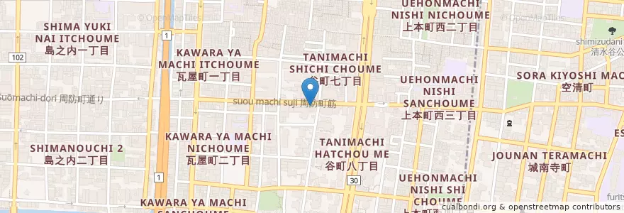 Mapa de ubicacion de 大阪市消防局中央消防署上町出張所 en Japon, Préfecture D'Osaka, 大阪市, 中央区.
