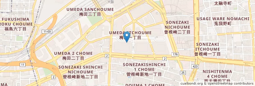 Mapa de ubicacion de 北消防署 梅田出張所 en Jepun, 大阪府, 大阪市, 北区.