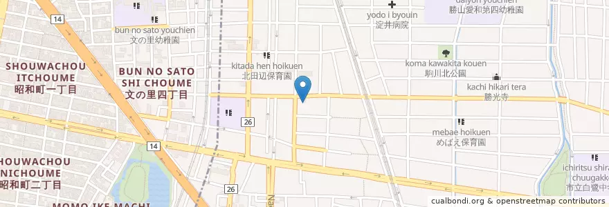 Mapa de ubicacion de 大阪市消防局東住吉消防署北田辺出張所 en Jepun, 大阪府, 大阪市, 東住吉区.