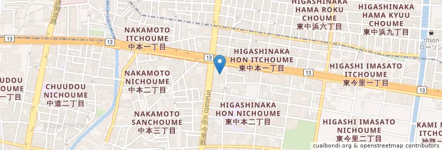 Mapa de ubicacion de 大阪市消防局東成消防署中本出張所 en Japon, Préfecture D'Osaka, 大阪市, 東成区.