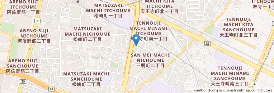Mapa de ubicacion de 大阪市立三明保育所 en Japan, Osaka Prefecture, Osaka, Abeno Ward.
